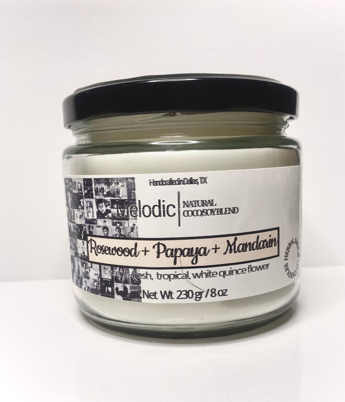 Rosewood+Papaya+Manderin 8 oz Coconut Soy Blend Candle